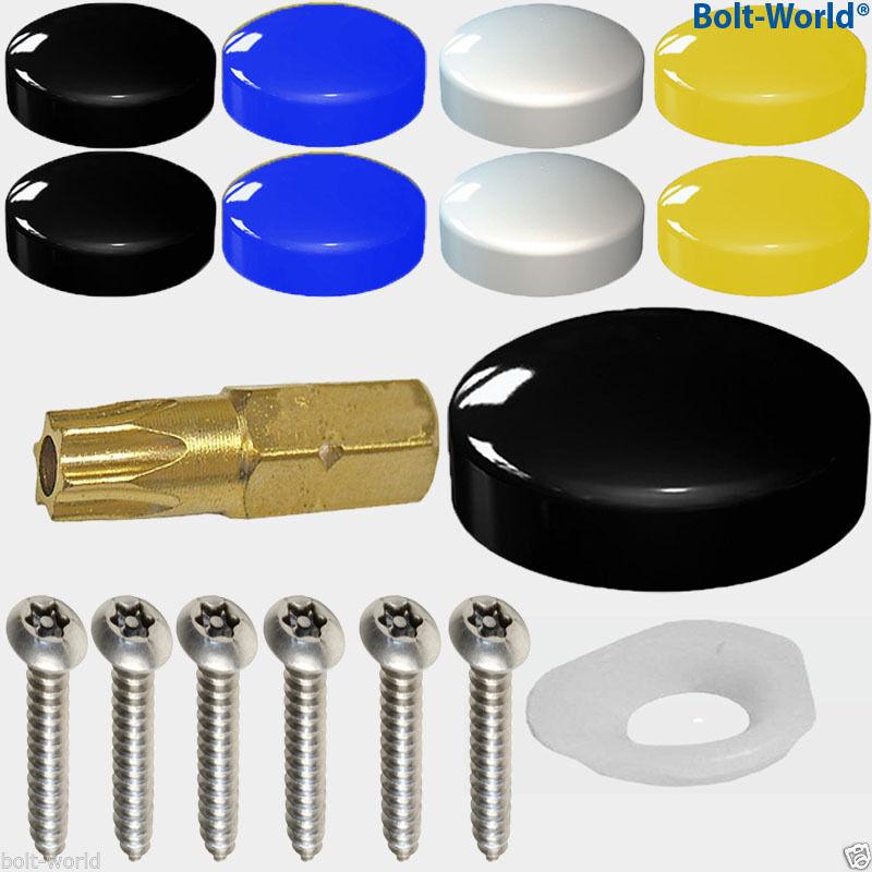 KADco®17 x Number Plate Fixings Security Screws Cover Kit Black White  Yellow Blue Cover Caps Bolt WorldBolt World
