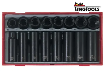 Teng TT9116 Regular/Deep Impact Socket Set, 16 Piece- 1/2in Drive TENTT9116