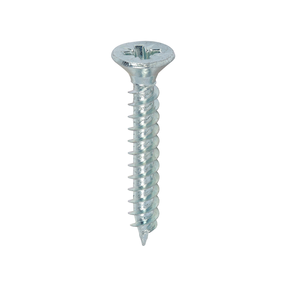 7 x 1" - (3.9 x 25mm) Pozi Countersunk Twin-Thread Woodscrews, Carbon Steel, Bright Zinc Plated