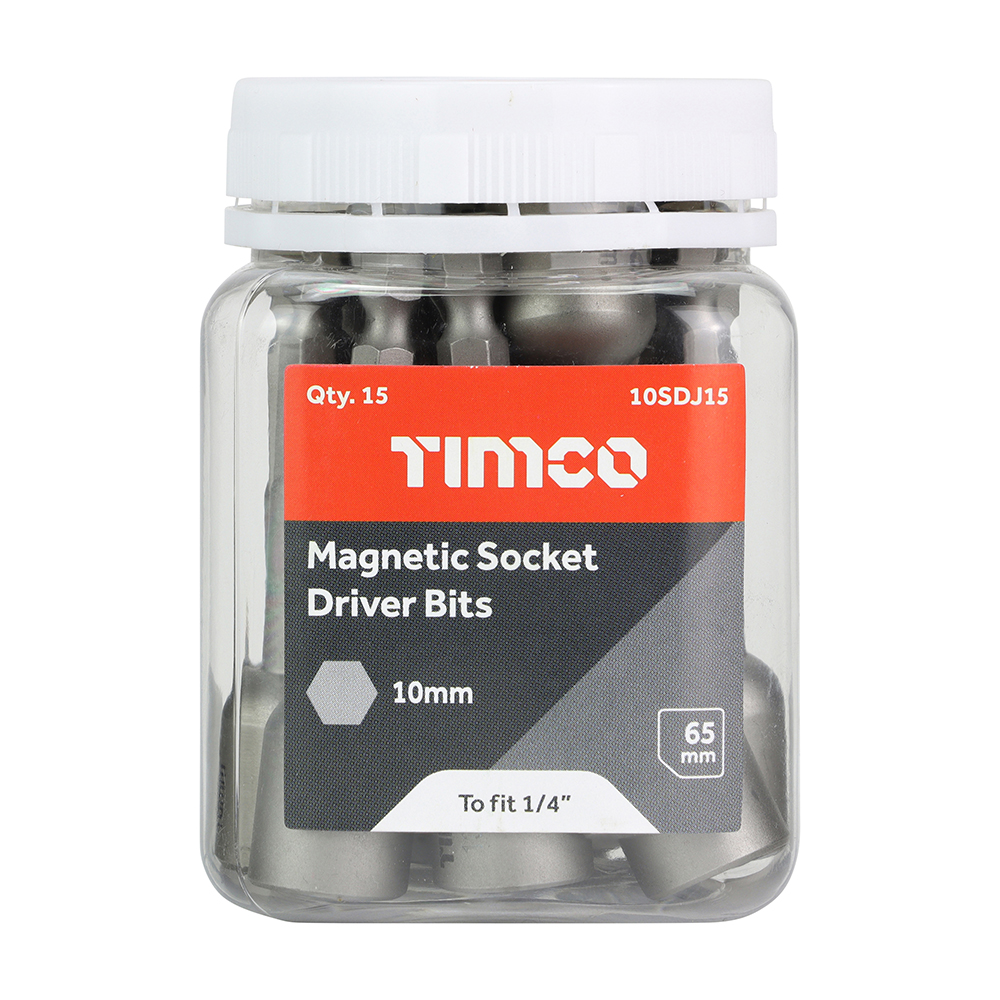 10 x 65 Magnetic Socket Driver Bit - Hex (Pack of 15)