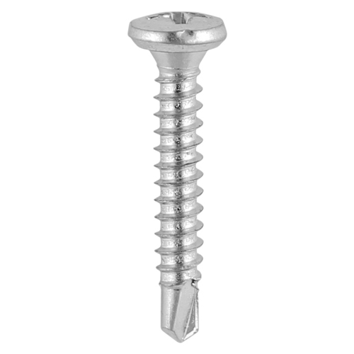 3.9 x 19mm Window Fabrication Screws - Friction Stay - Pan - PH - Self-Tapping Thread - Self-Drilling Point - Martensitic Stainless Steel & Silver Organic