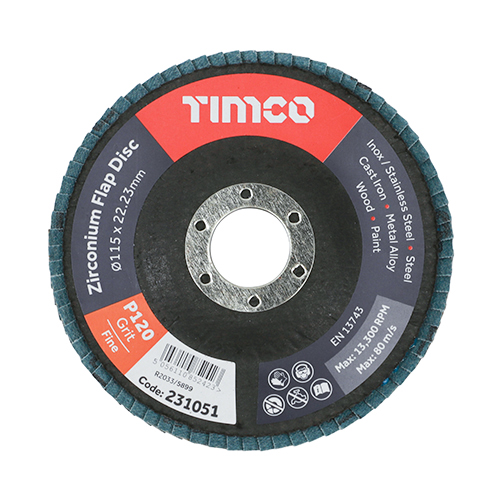 115 x 22.23mm Set of Flap Discs - Zirconium - Type 29 Conical - P120 Grit (Pack of 10)
