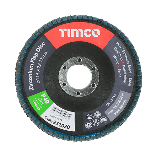 115 x 22.23mm Set of Flap Discs - Zirconium - Type 29 Conical - P40 Grit (Pack of 10)