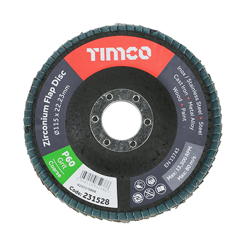 115 x 22.23mm Set of Flap Discs - Zirconium - Type 29 Conical - P60 Grit (Pack of 10)