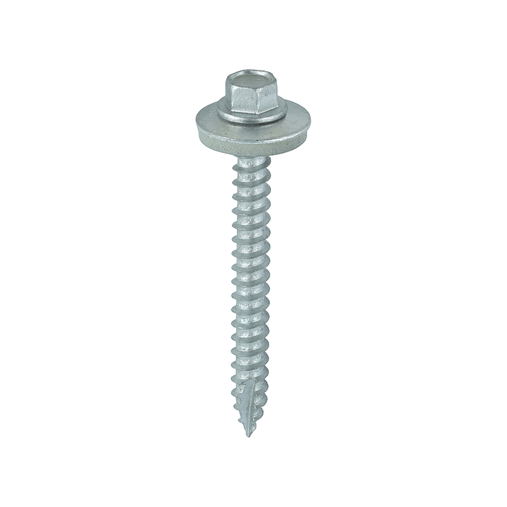 6.3 x 60mm Hexagon Slash / Gash Point Screws – For Sheet to Timber – Exterior Silver Ruspert – (with 19mm EPDM Washer)