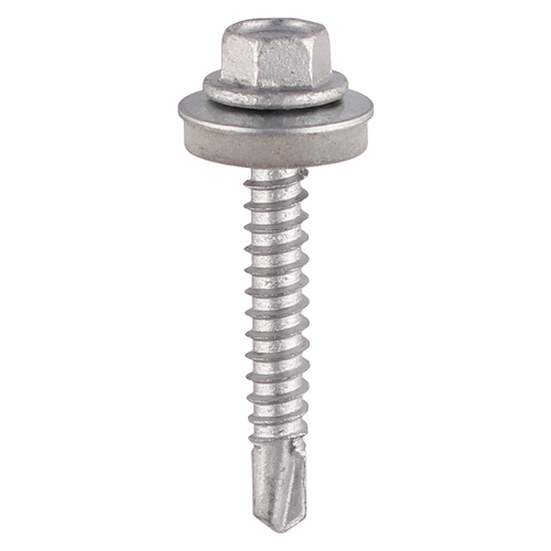 5.5 x 19mm Hexagon Self-Drilling Screws - Light Section Steel ? (with 16mm EPDM Washer) ? Exterior Silver Organic ? For 1.2-5.0mm Steel Thickness