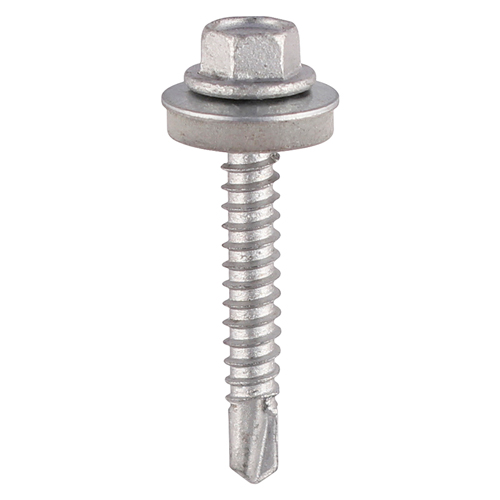 5.5 x 50mm Hexagon Self-Drilling Screws - Light Section Steel ? (with 16mm EPDM Washer) ? Exterior Silver Organic ? For 1.2-5.0mm Steel Thickness