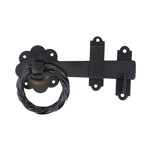 6" Ring Gate Latch - Twisted - Black