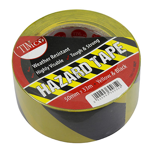 33m x 50mm Hazard Tape - Yellow & Black