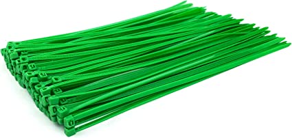 4.8 x 200mm Nylon Standard Fluorescent Cable Ties, Green - Pack of 100