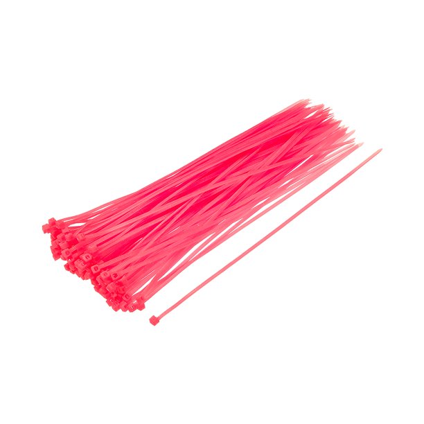 4.8 x 200mm Nylon Standard Fluorescent Cable Ties, Pink - Pack of 100