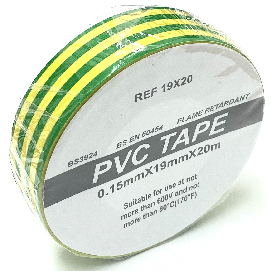 19mm x 20m Electrical PVC Insulation Tape Flame Retardant- Green / Yellow