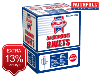 Faithfull Aluminium Rivets 4 x 13mm Long Bulk Pack of 1000 FAIAR4L1000