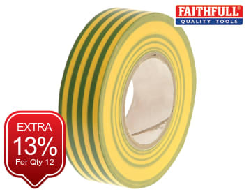 Faithfull Faithfull PVC Electricial Tape Green / Yellow 19mm x 20m - FAITAPEPVCGY