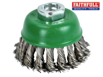 Faithfull Wire Cup Brush Twist Knot 65mm M14x2, 0.50mm Stainless Steel Wire - FAIWBT65S