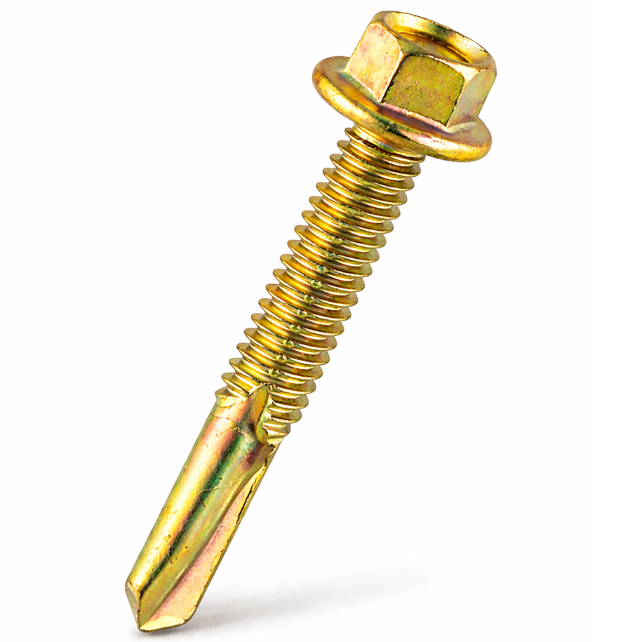 5.5 x 100mm Hexagon Self-Drilling Tek Screws (Heavy Section Steel) - No Washers - Yellow Zinc For 3.0-12.5mm Steel Thickness