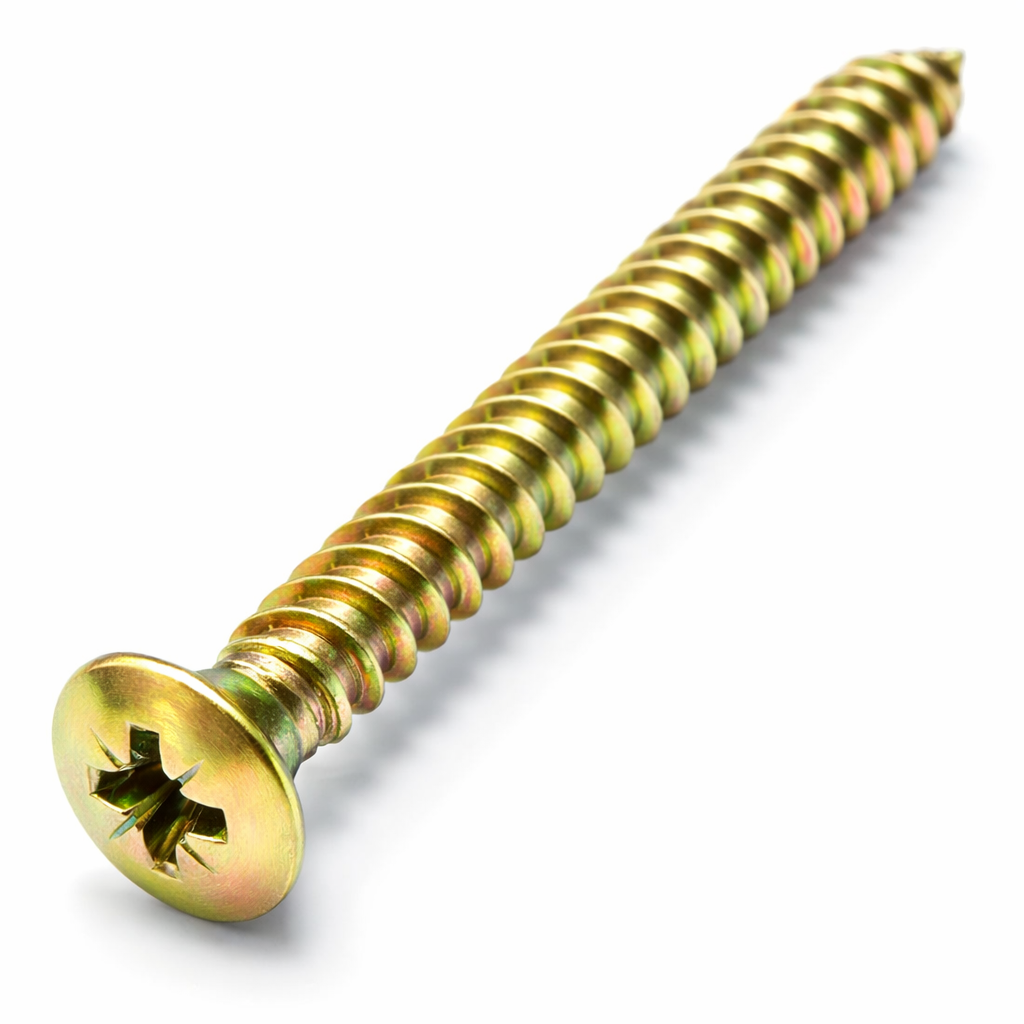 No.12 x 1" (5.5 x 25mm) Pozi Raised Countersunk Self Tapping Screws Yellow Zinc Plated DIN 7983