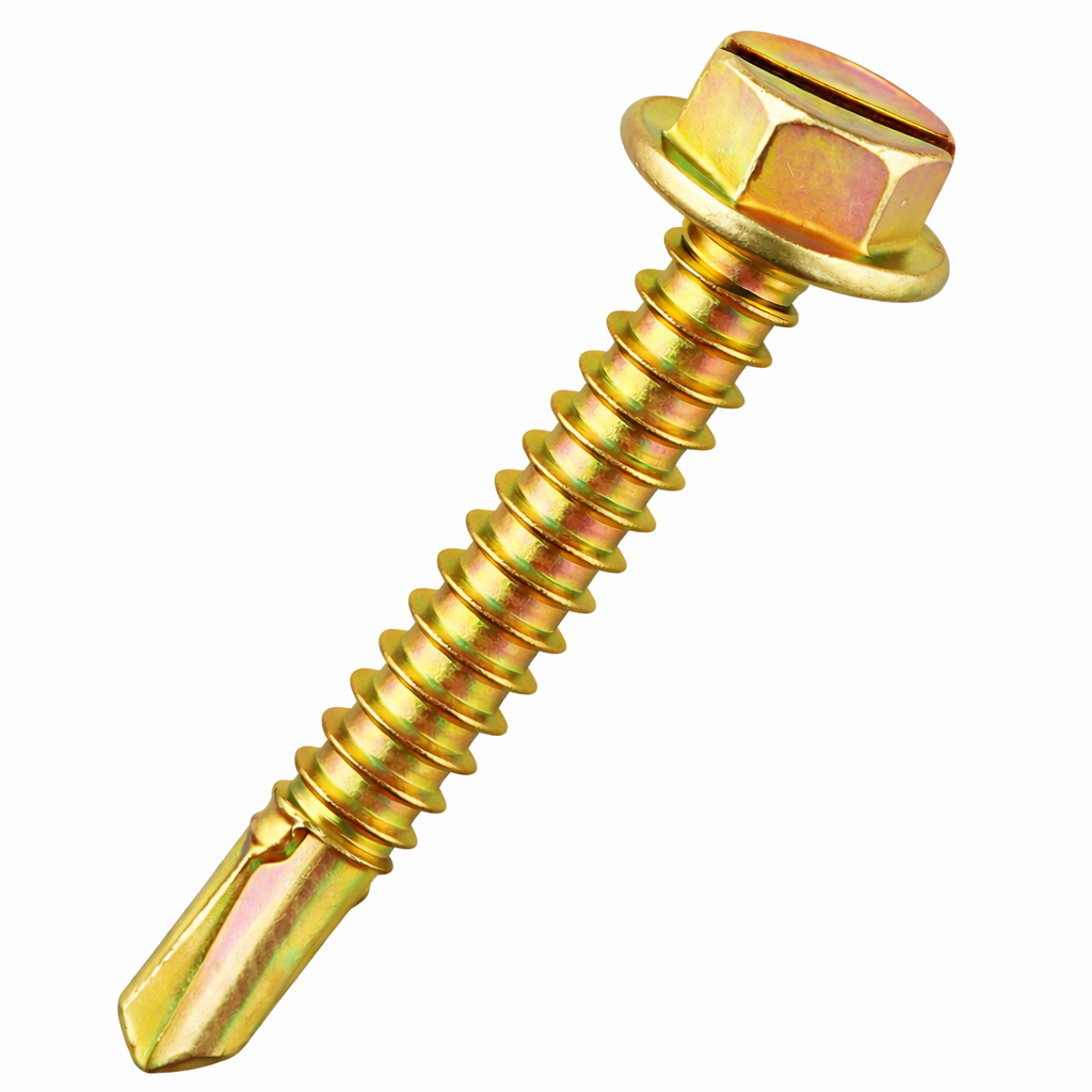 4.8 x 13mm Hex Head Self Drilling Screws With Slotted Head DIN 7504L Yellow Zinc Plated