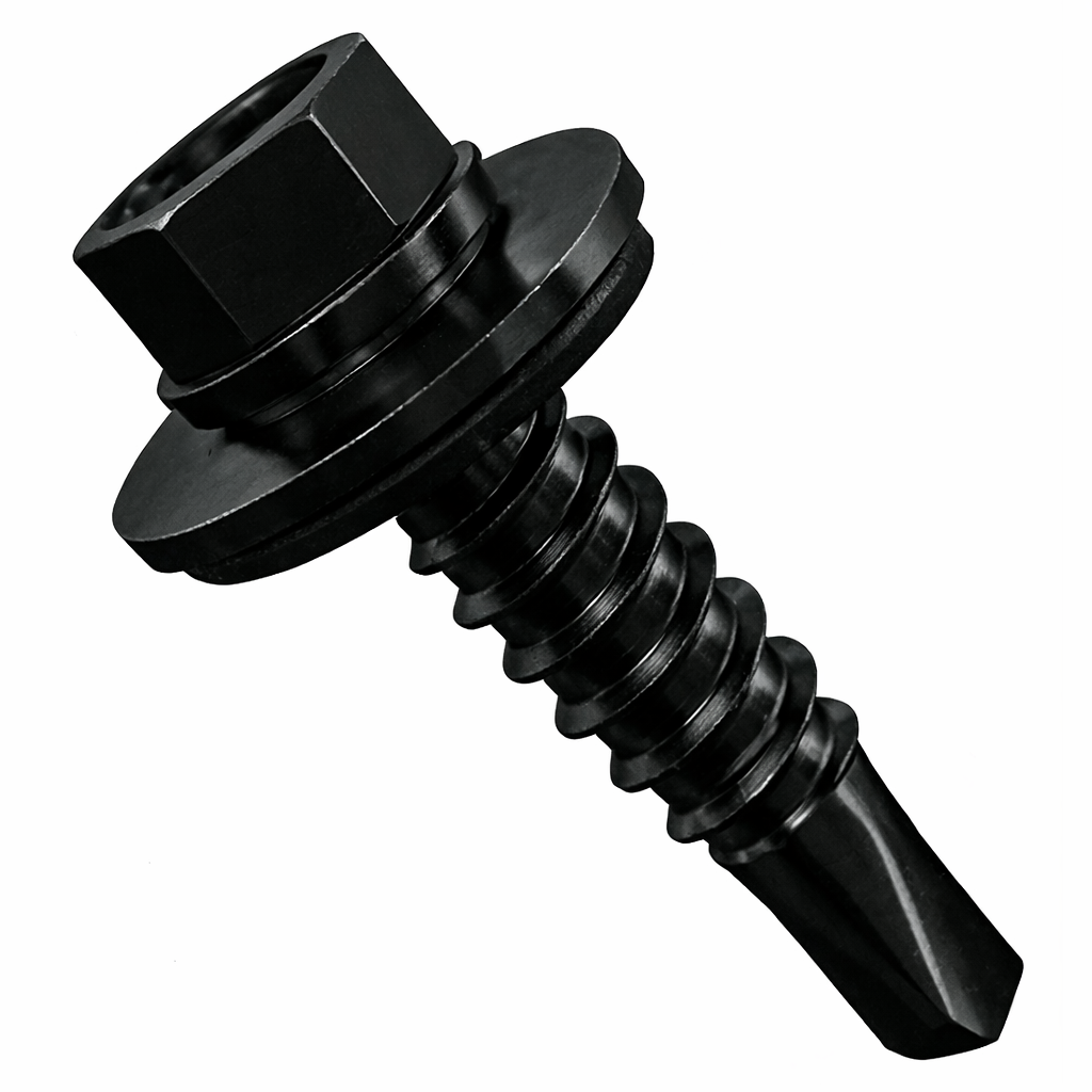 Evolution 6.3 x 38mm Hex Head Stitching Tek Screws BMTSHF6.3-38-2 - Hex Tek Stitching Screw/Washer BLACK A2 BiMetal