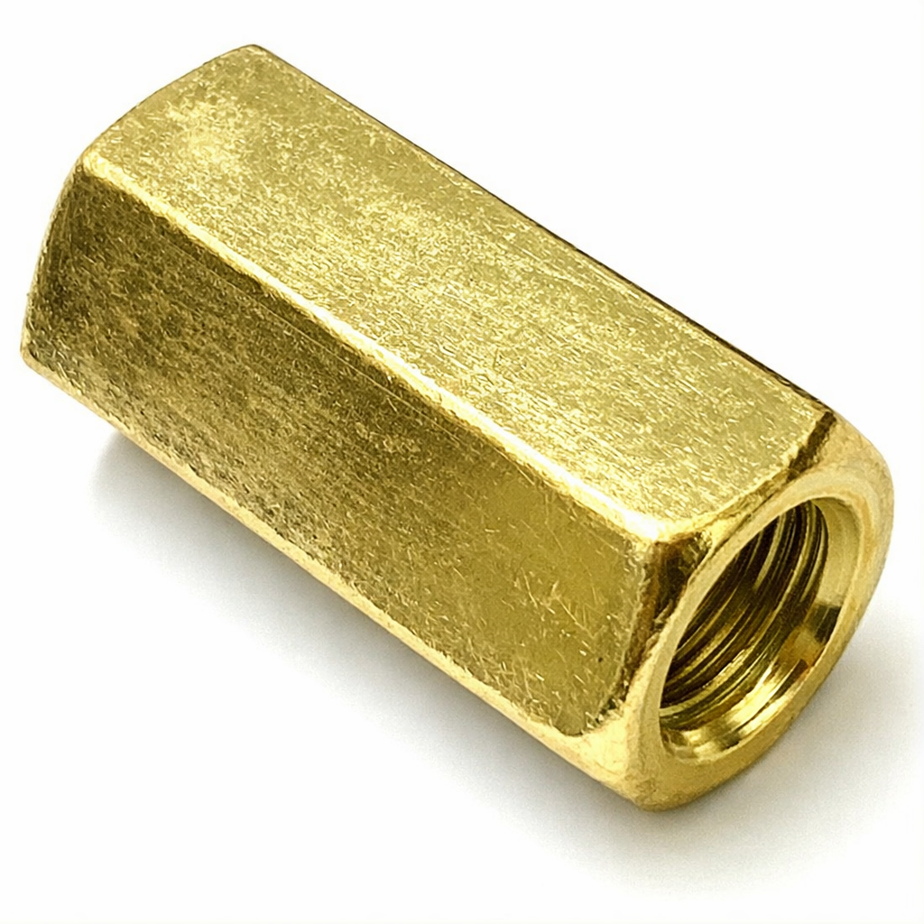 M16 x 48mm Solid Brass Hexagon Studding Connector Nut, Grade CU2/CU3, DIN 6334