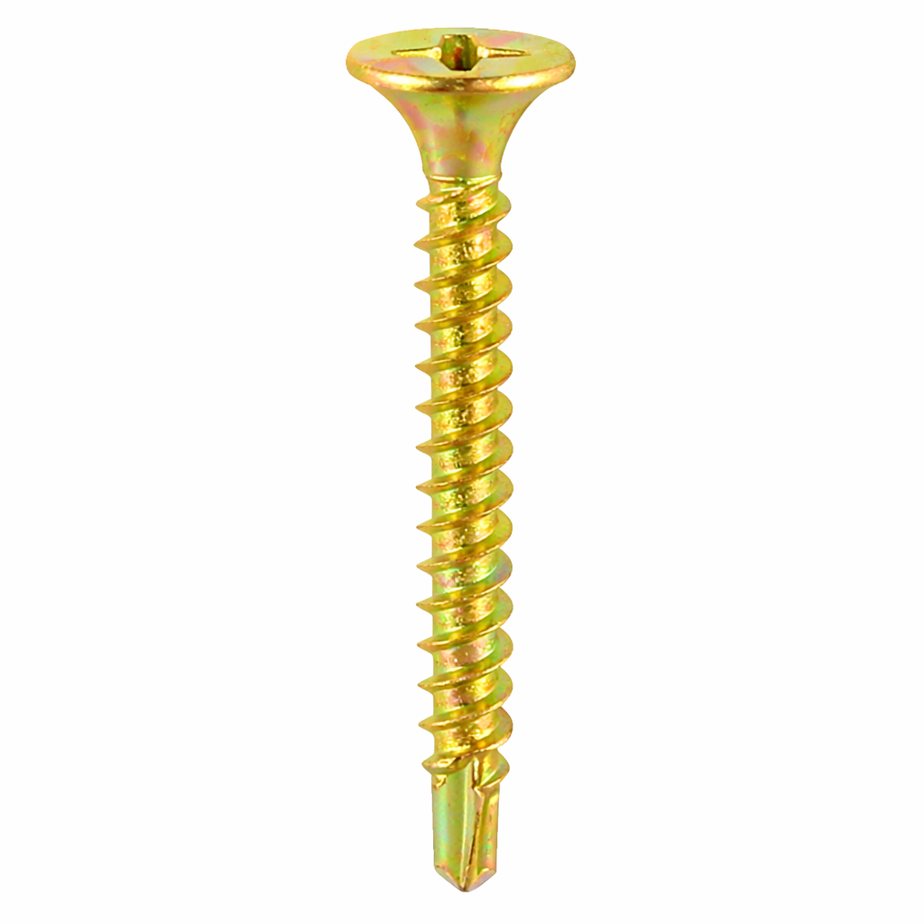 4.2 x 75mm Drywall Metal Stud Plasterboard Screws Philipps Head, Bugle Self Drilling -Yellow Zinc - (Pack of 500)