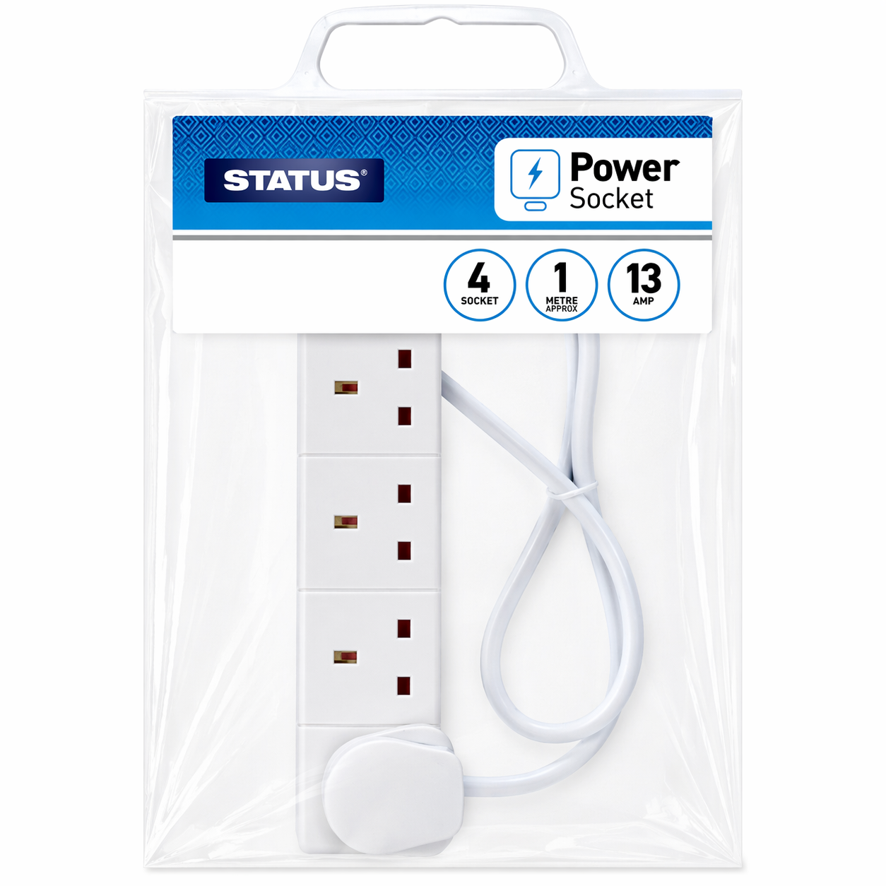 4 Gang Electrical Power Extension Socket Lead - 1 Meter