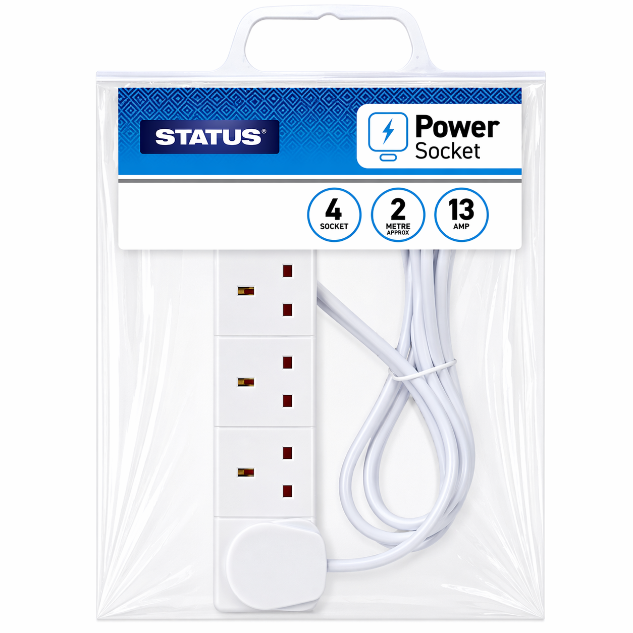 4 Gang Electrical Power Extension Socket Lead - 2 Meter