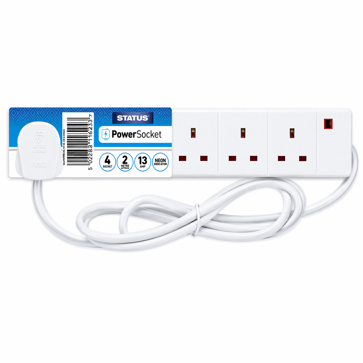 6 Gang Electrical Power Extension Socket Lead - 2 Meter