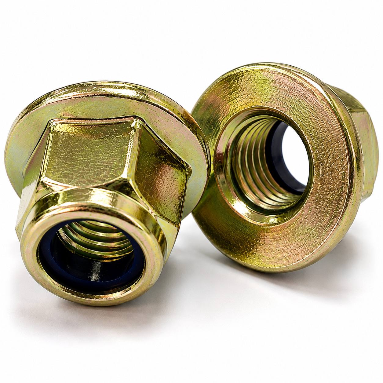 M10 Flanged Nyloc Nut, GRADE 8 Yellow Zinc Plated Steel - DIN 6926
