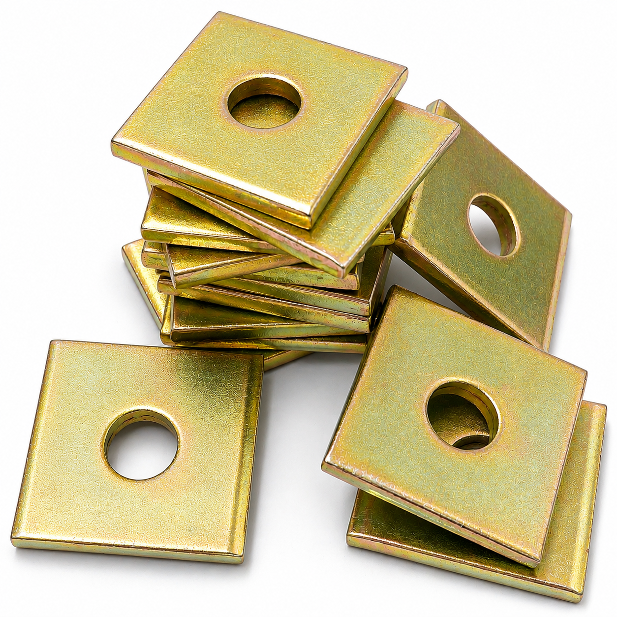 M10 x 40 x 3mm Mild Steel Square Plate Washer Yellow Zinc Plated, DIN 436